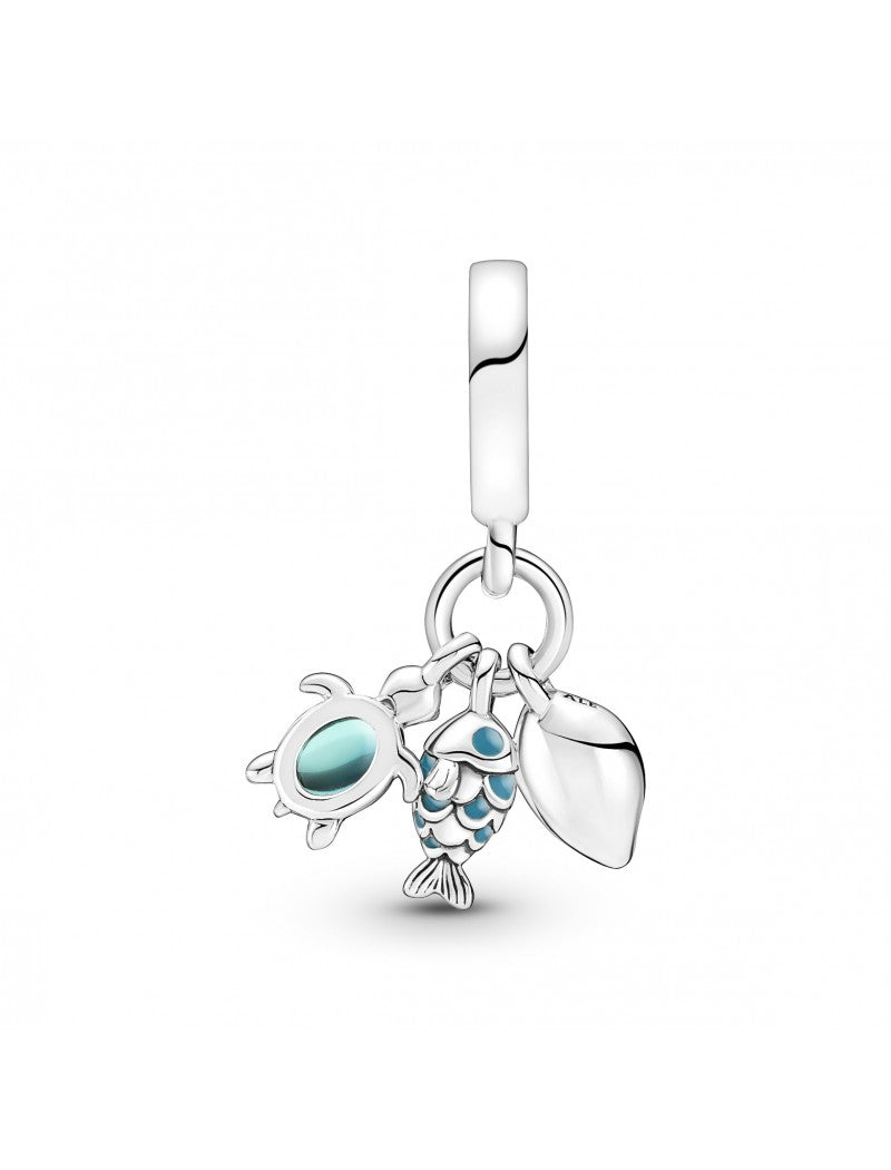Charm triple pendentif poisson, tortue de mer et conque