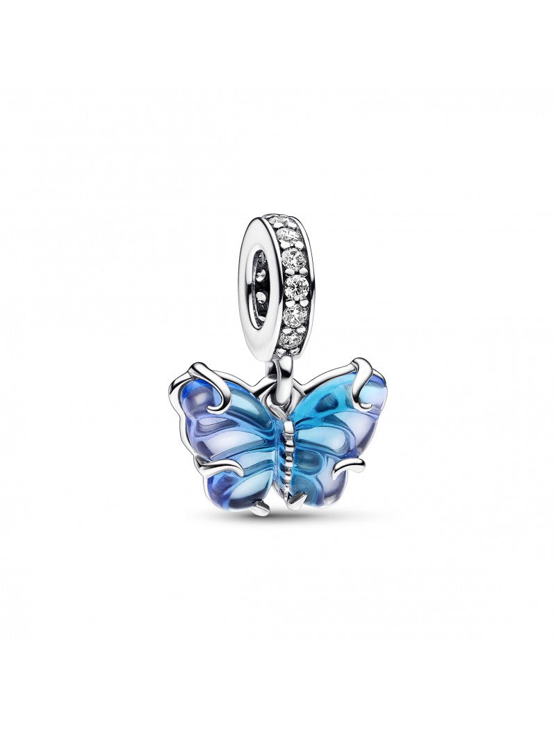 Breloque papillon en verre de Murano bleu