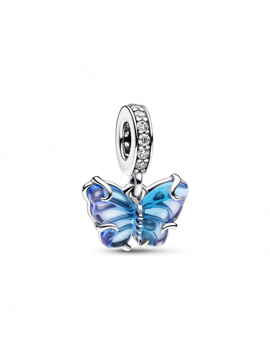 Breloque papillon en verre de Murano bleu