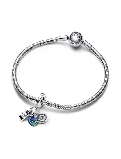 Breloque triple pendentif appareil photo, cœur et boussole