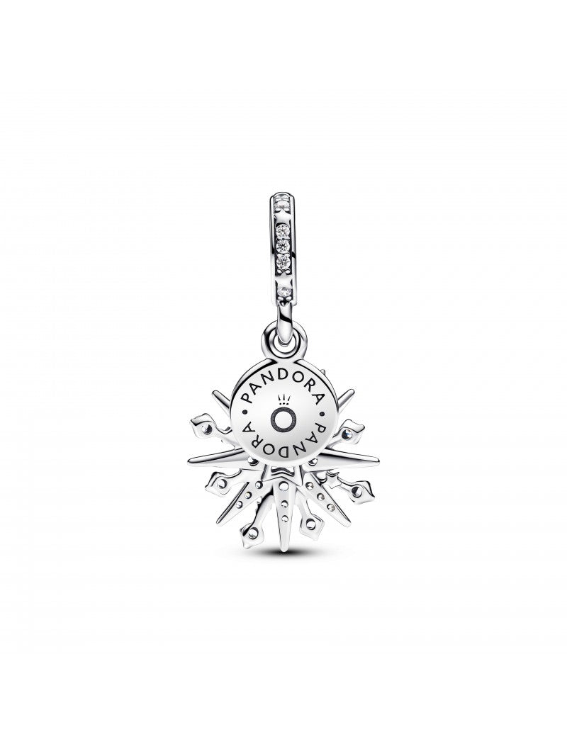 Double pendentif feu d'artifice en argent sterling avec zircons cubiques transparents