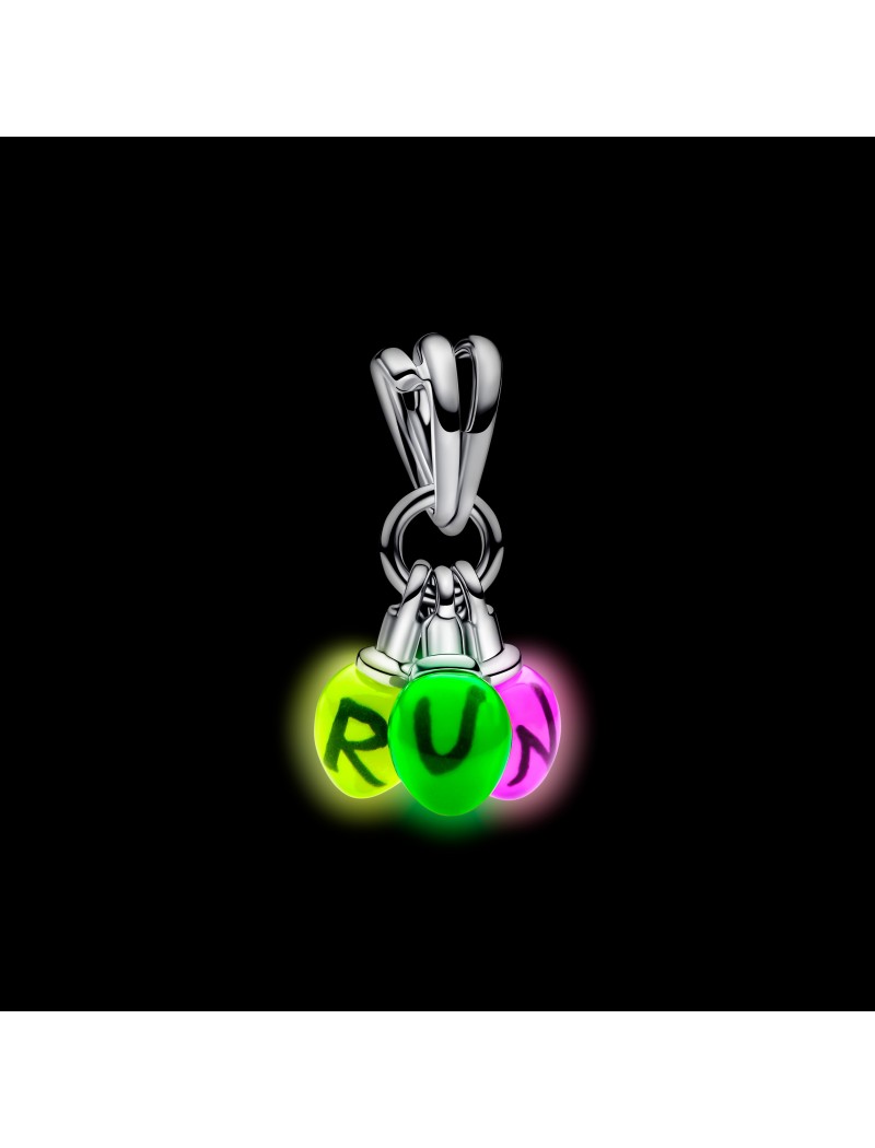 Ampoules Project Red en argent sterling pendantes avec zircone cubique transparente, noir, émail jaune foncé, vert et rose qui brillent dans le noir