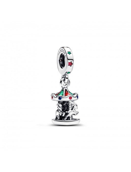 Pendentif carrousel mobile en argent sterling avec émail
