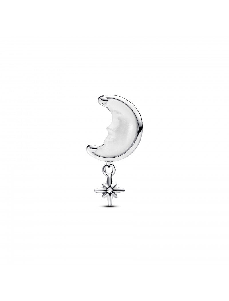 Charm lune et étoile en argent sterling avec nacre en biorésine blanche et zircone cubique transparente