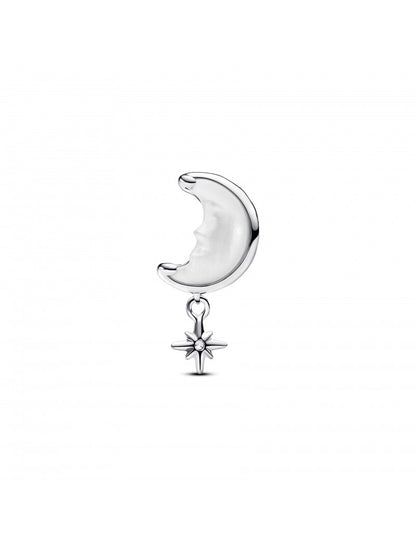 Charm lune et étoile en argent sterling avec nacre en biorésine blanche et zircone cubique transparente
