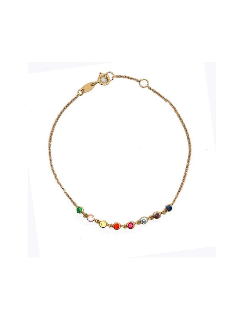 BRACELET OR 9 KT - MELANGE DE PIERRES SYNTHETIQUES - 16+2 CM