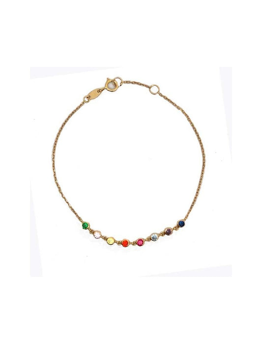 BRACELET OR 9 KT - MELANGE DE PIERRES SYNTHETIQUES - 16+2 CM