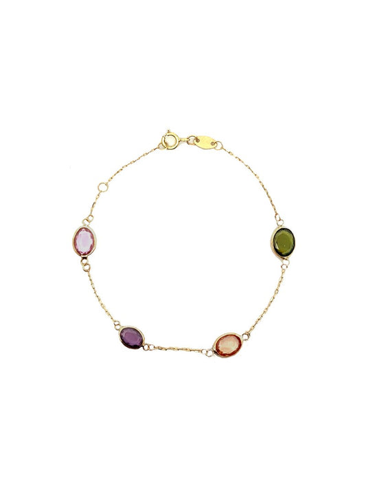 BRACELET OR 9 CARATS - MELANGE DE PIERRES SYNTHETIQUES