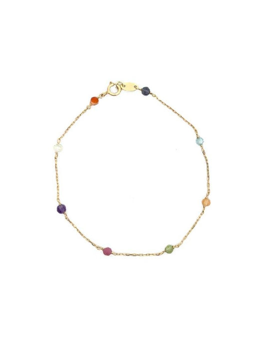 BRACELET OR 9 KT - MELANGE DE PIERRES SYNTHETIQUES - 19 CM