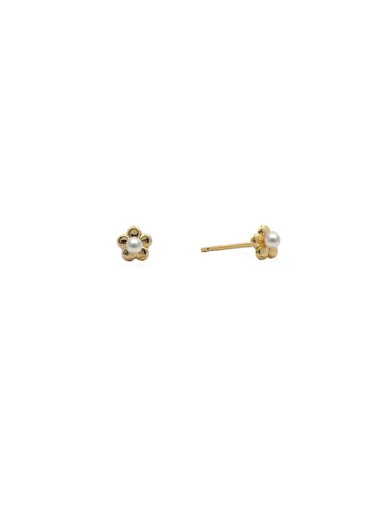 BOUCLES D'OREILLES OR 9 KT - FLEUR - PERLE DE CULTURE