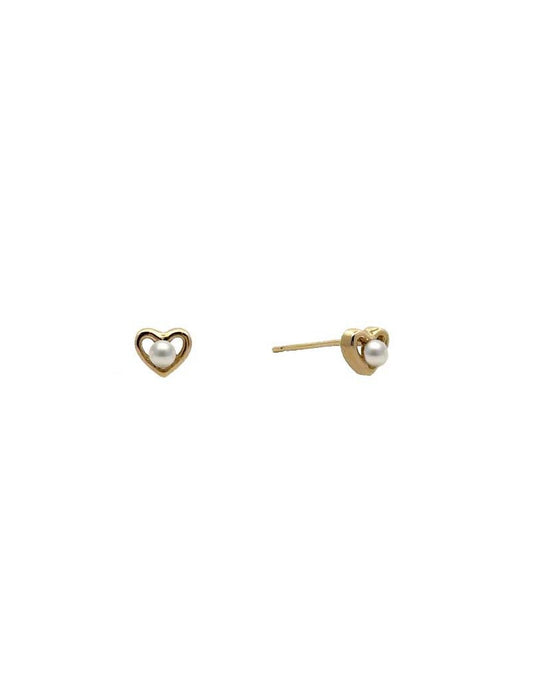 BOUCLES D'OREILLES OR 9 CARATS - PERLE DE CULTURE - COEUR