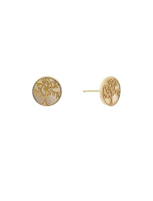 BOUCLES D'OREILLES OR 9 KT - NACRE - ARBRE DE VIE