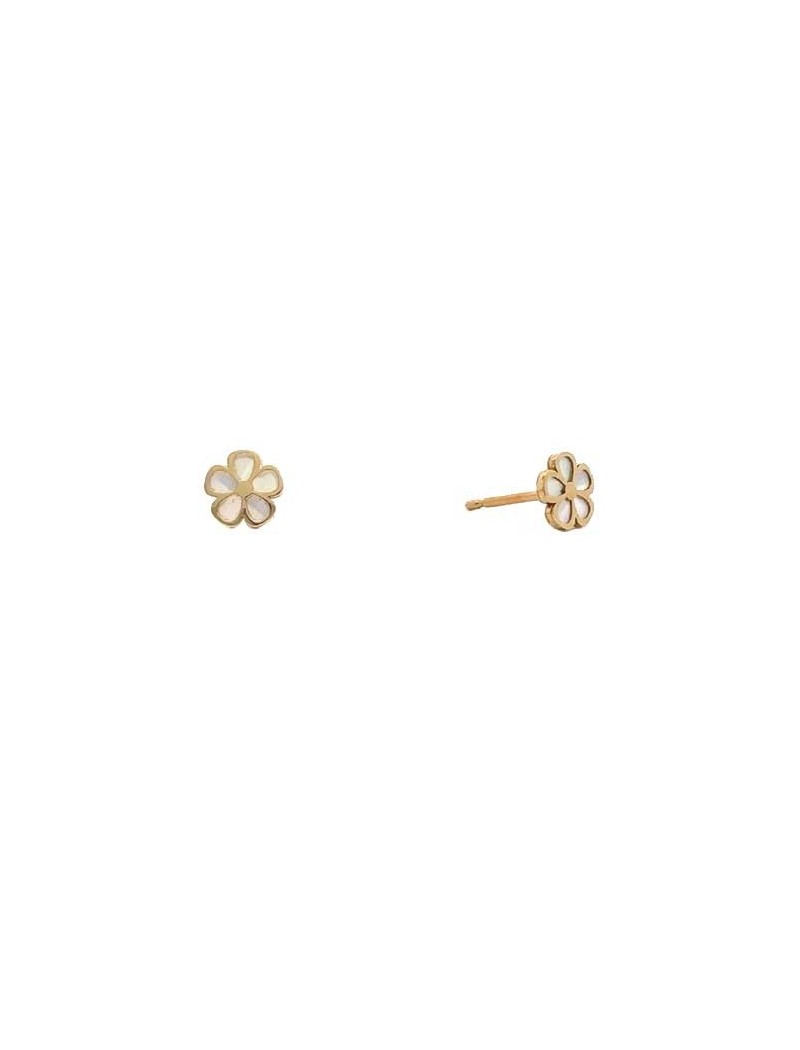 BOUCLES D'OREILLES OR 9 KT - NACRE - FLEUR
