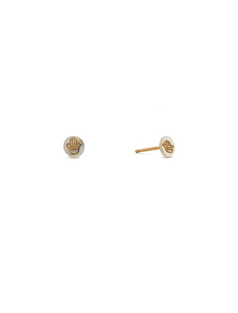 BOUCLES D'OREILLES OR 9 KT - MAIN DE FATMA - NACRE