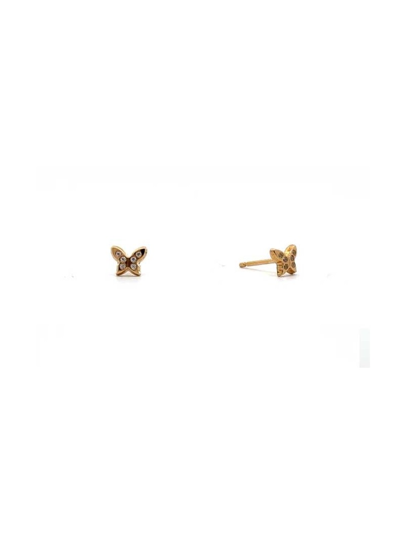 BOUCLES D'OREILLES OR 9 KT - PAPILLON - ZIRCONIA