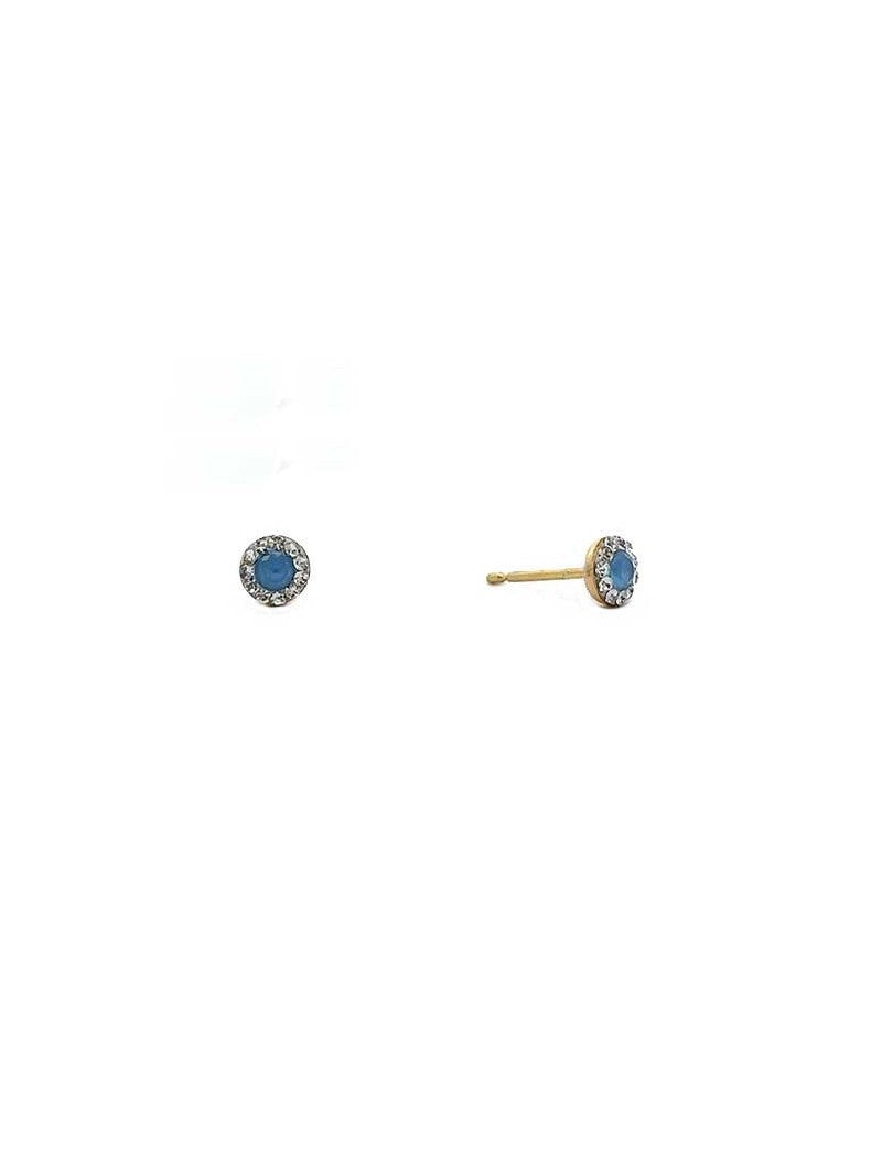 BOUCLES D'OREILLES OR 9 KT  - S. AIGUE-MARINE - ZIRCONIA