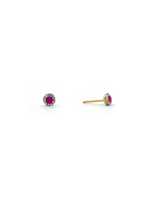 BOUCLES D'OREILLES OR 9 KT  - S. RUBIS - ZIRCONIA