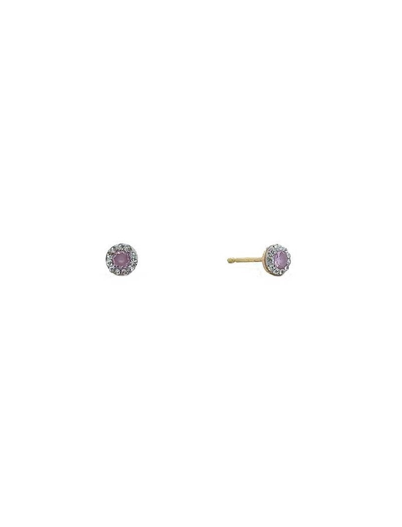 BOUCLES D'OREILLES OR 9 KT  - S. AMETHYSTE - ZIRCONIA