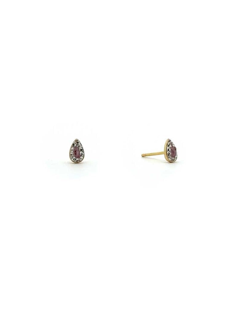 BOUCLES D'OREILLES OR 9 KT  - S. QUARTZ ROSE - ZIRCONIA