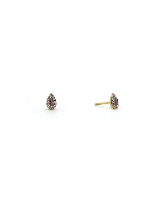 BOUCLES D'OREILLES OR 9 KT  - S. QUARTZ ROSE - ZIRCONIA