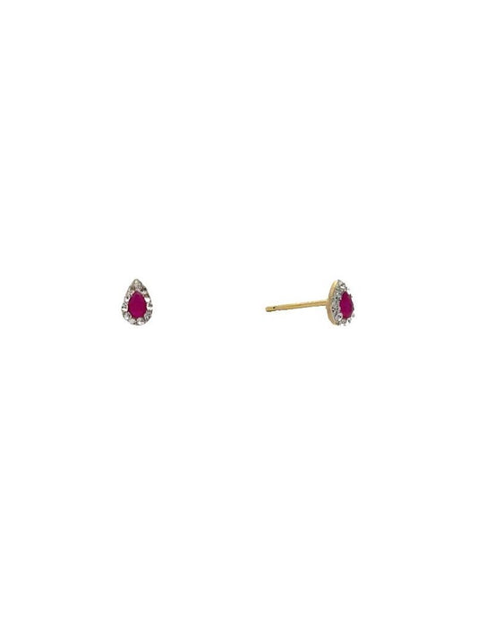 BOUCLES D'OREILLES OR 9 KT  - S. RUBIS - ZIRCONIA