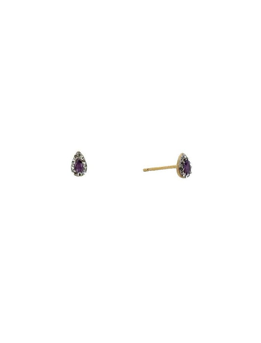 BOUCLES D'OREILLES OR 9 KT  - S. AMETHYSTE - ZIRCONIA