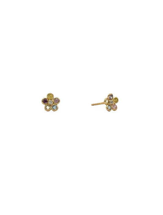 BOUCLES D'OREILLES OR 9 CARATS - FLEUR - MELANGE DE PIERRES SYNTHETIQUES