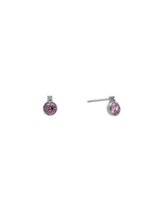 BOUCLES D'OREILLES OR BLANC 9 CARATS - ZIRCONIA - QUARTZ ROSE SYNTHETIQUE