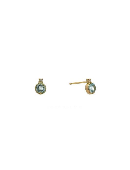 BOUCLES D'OREILLES OR 9 CARATS - ZIRCONIA - AIGUE-MARINE SYNTHETIQUE