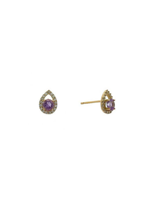 BOUCLES D'OREILLES OR 9 CARATS - ZIRCONIA - AMETHYSTE SYNTHETIQUE
