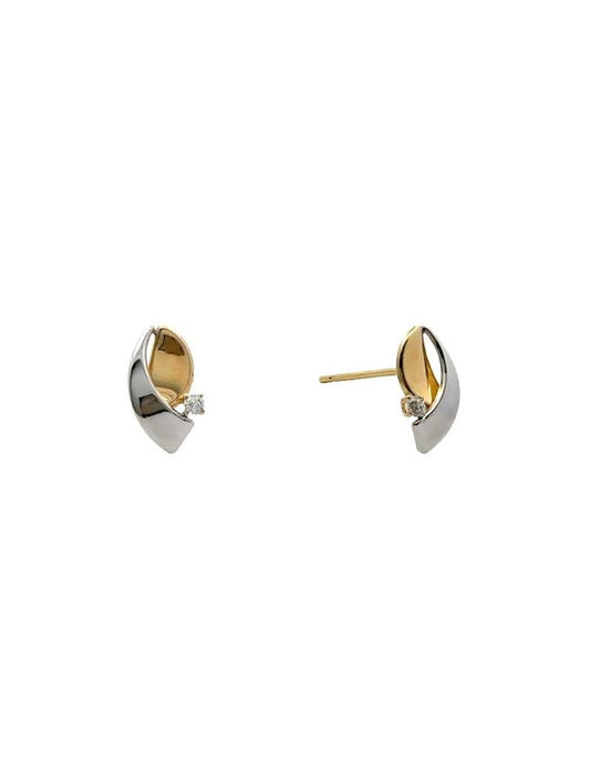 BOUCLES D'OREILLES OR 9 KT - BICOLORE - ZIRCONIA