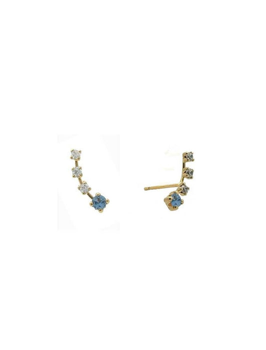 BOUCLES D'OREILLES OR 9 KT - ZIRCONIA - S. AIGUE-MARINE