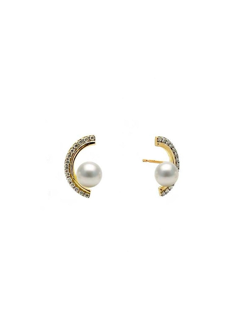 BOUCLES D'OREILLES OR 9 KT - ZIRCONIA - PERLE DE CULTURE