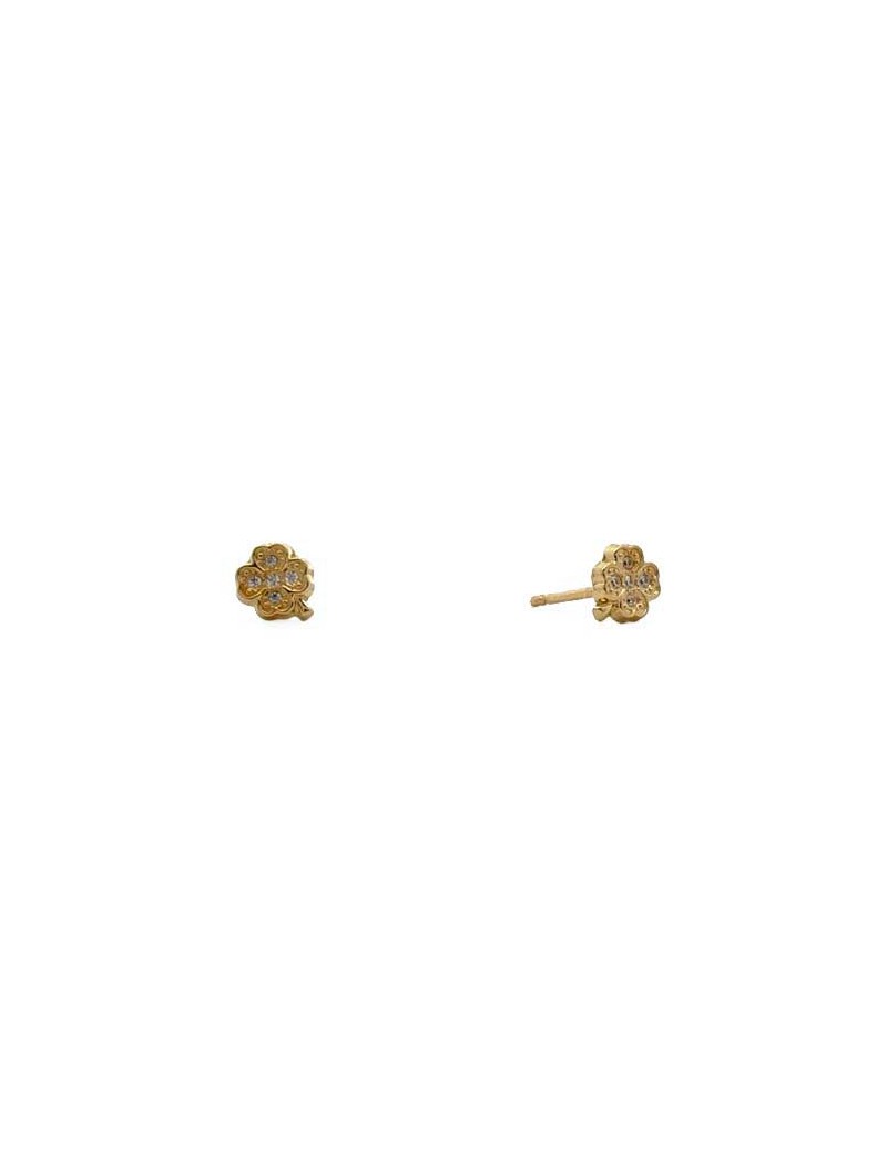 BOUCLES D'OREILLES OR 9 CARATS - ZIRCONIA - TREFLE