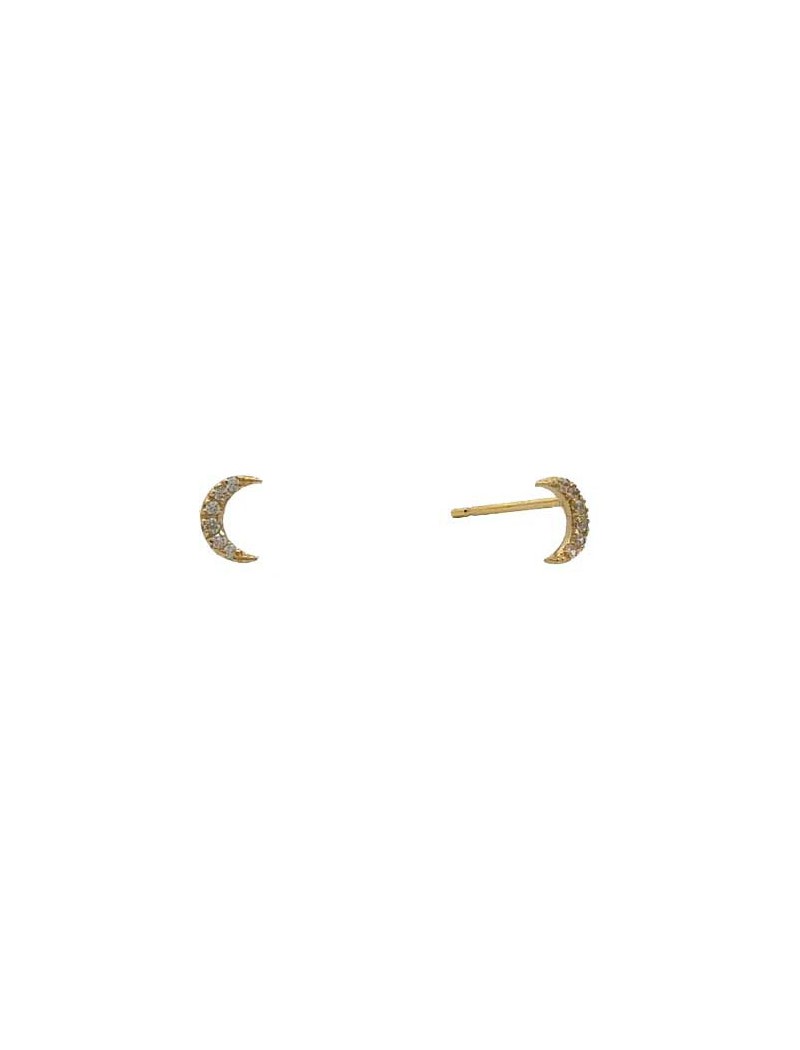 BOUCLES D'OREILLES OR 9 CARATS - ZIRCONIA - LUNE