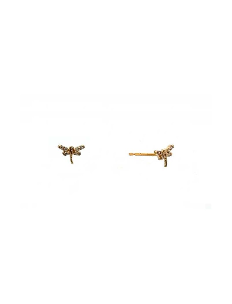 BOUCLES D'OREILLES OR 9 KT - LIBELLULE - ZIRCONIA
