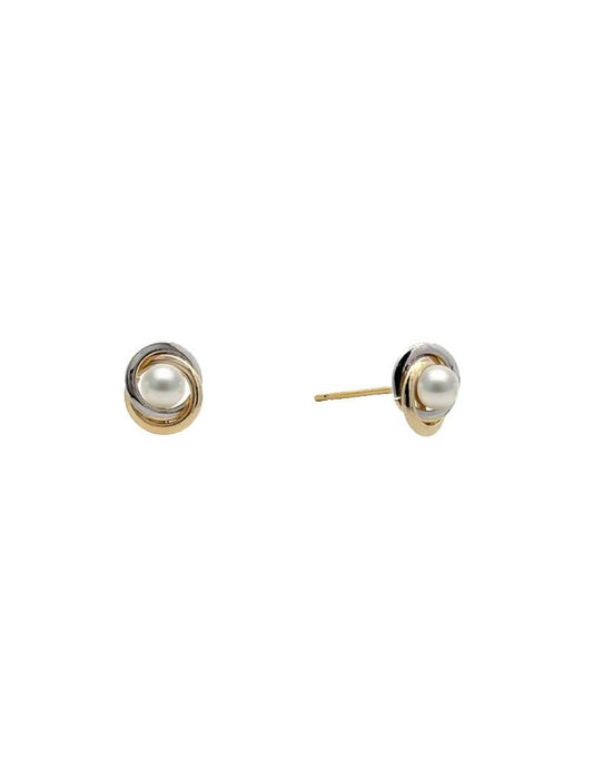 BOUCLES D'OREILLES OR 9 KT - BICOLORE - PERLE DE CULTURE