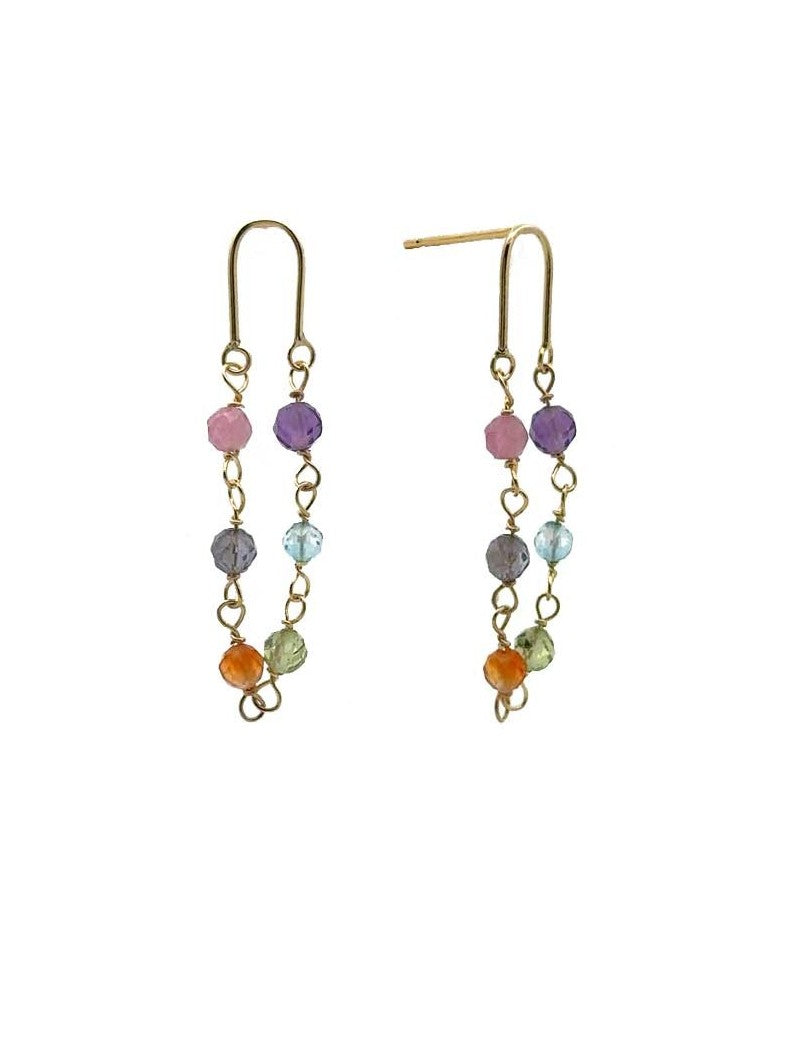 BOUCLES D'OREILLES OR 9 KT - MELANGE PIERRES NATURELLES