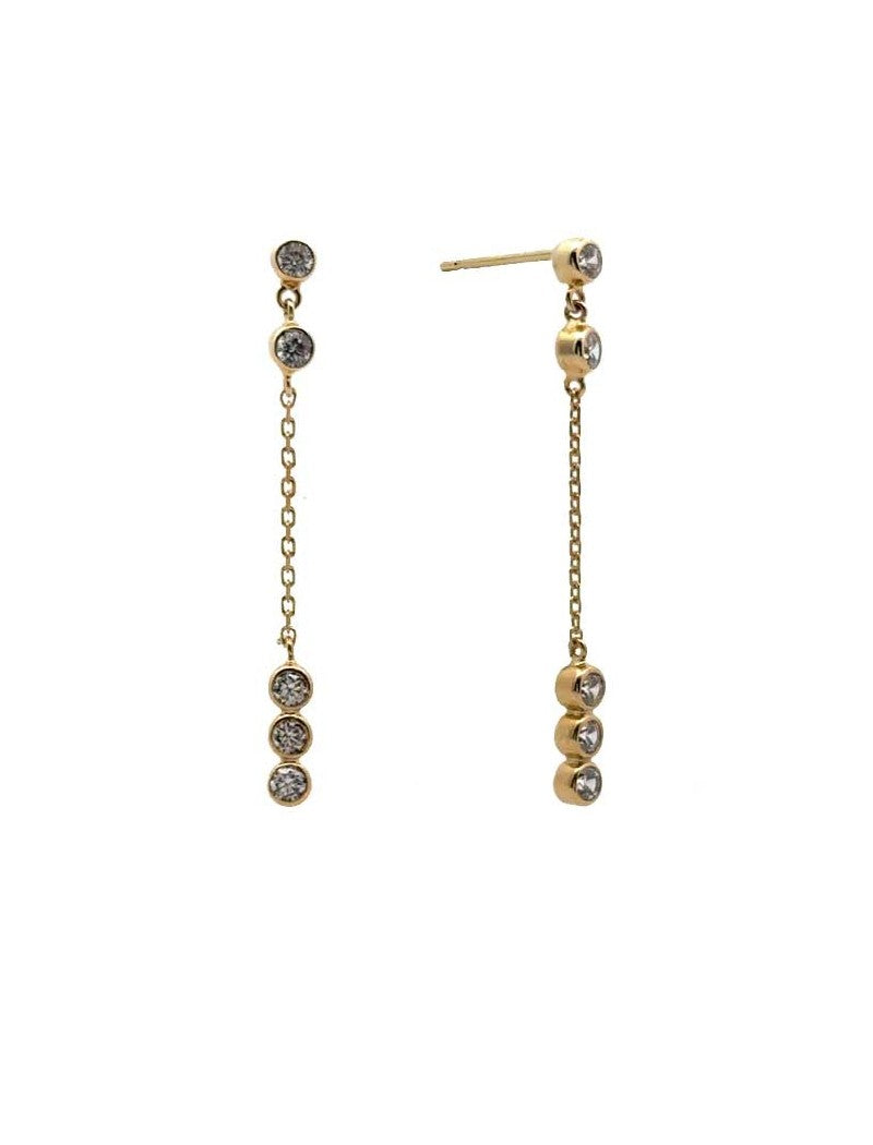 BOUCLES D'OREILLES OR 9 KT - PENDANTES - ZIRCONIA