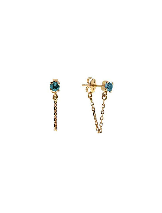 BOUCLES D'OREILLES OR 9 CARATS - AIGUE-MARINE SYNTHETIQUE