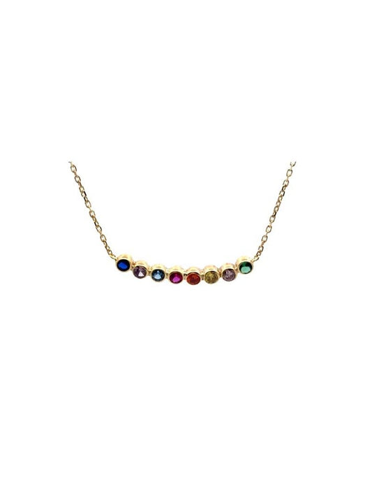 COLLIER OR 9 KT - MELANGE DE PIERRES SYNTHETIQUES - 42+3 CM