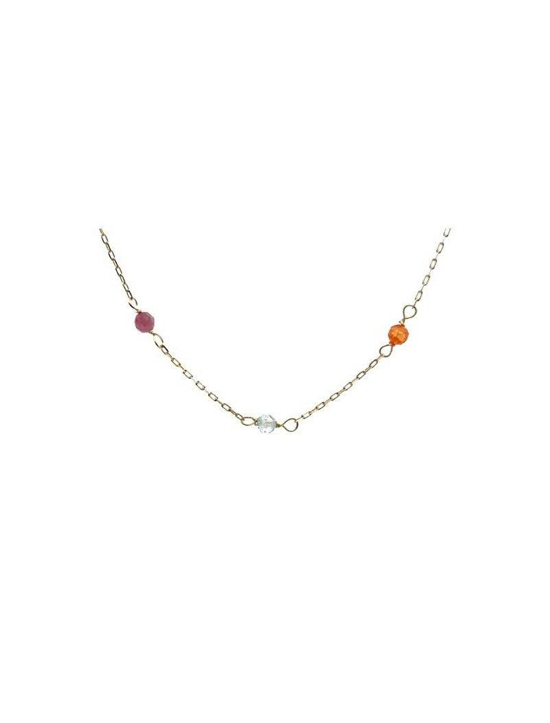 COLLIER OR 9 KT - MELANGE DE PIERRES SYNTHETIQUES - 40+4 CM