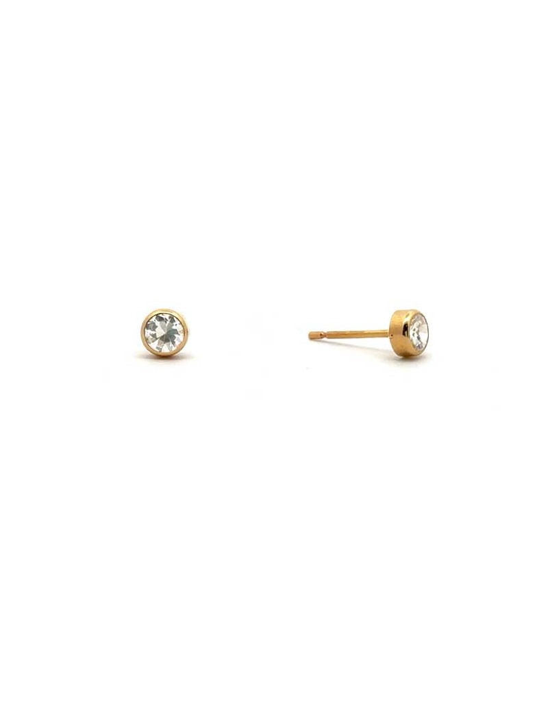 BOUCLES d'OREILLES OR 9 KT - ROND - ZIRCONIA - 4 MM