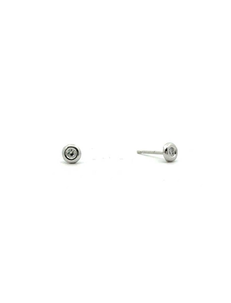 BOUCLES d'OREILLES OR BLANC 9 KT - ROND - ZIRCONIA