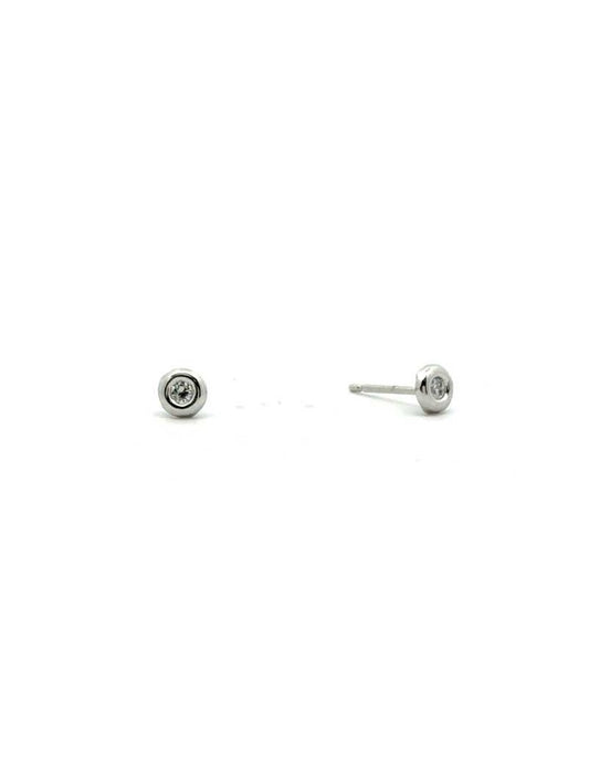 BOUCLES d'OREILLES OR BLANC 9 KT - ROND - ZIRCONIA