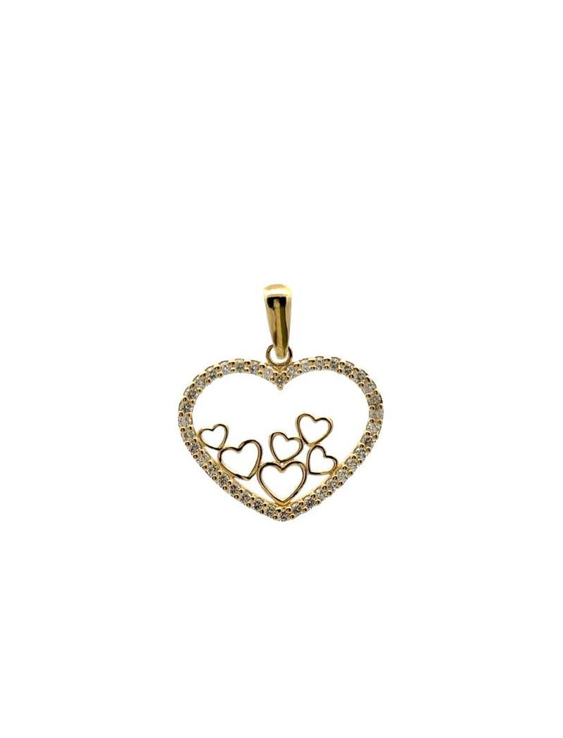 PENDENTIF OR 9 CARATS - ZIRCONIA - COEUR