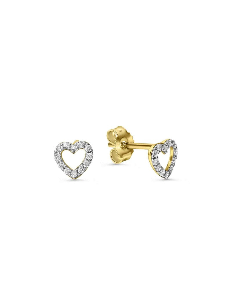 BOUCLES D'OREILLES OR 9 KT - ZIRCONIA - COEUR
