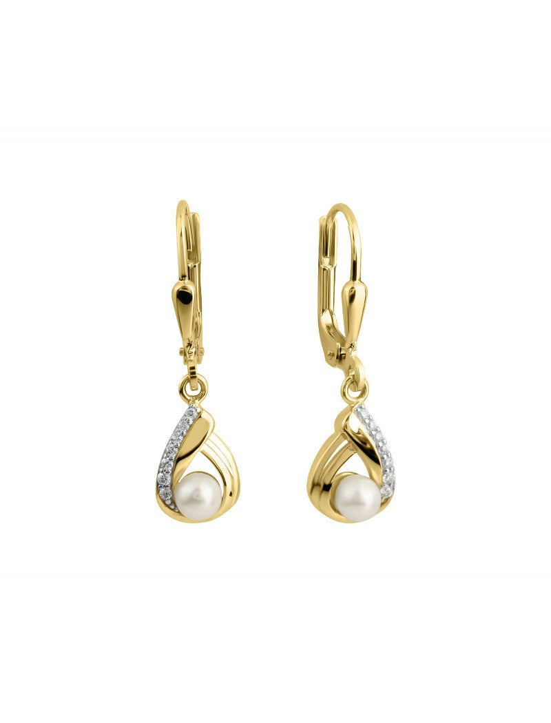 BOUCLES D'OREILLES OR 9 KT - ZIRCONIA - PERLE D'EAU DOUCE