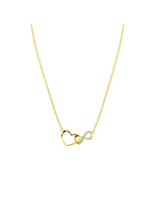 COLLIER OR 9 KT - BICOLORE - COEUR - INFINI - ZIRCONIA - 42+3 CM