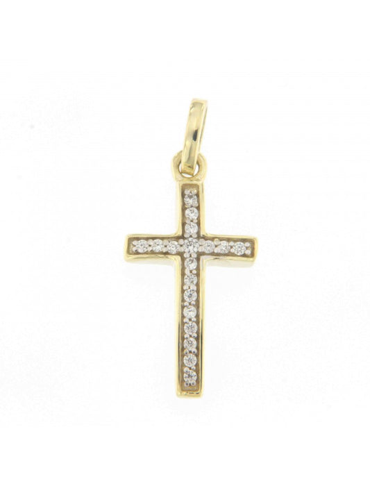 PENDENTIF OR 9 KT - CROIX - BICOLORE - ZIRCONIA